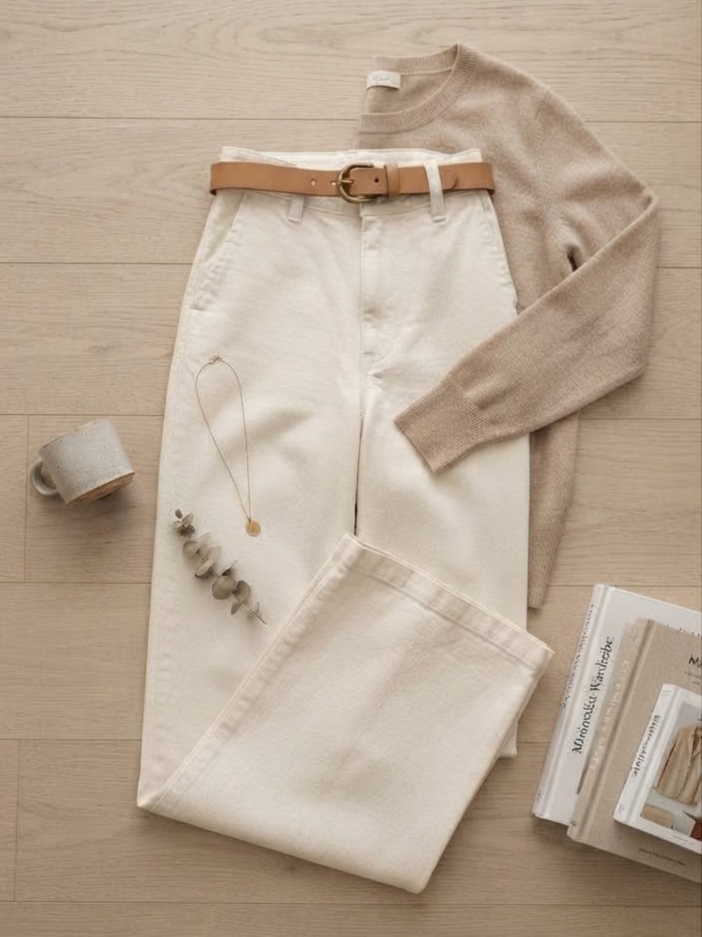 Uniqlo High Waisted Wide Leg Jeans Off White Cream Size S
